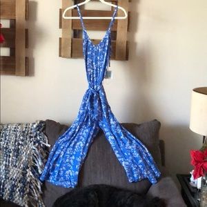 Blue floral sleeveless jumpsuit